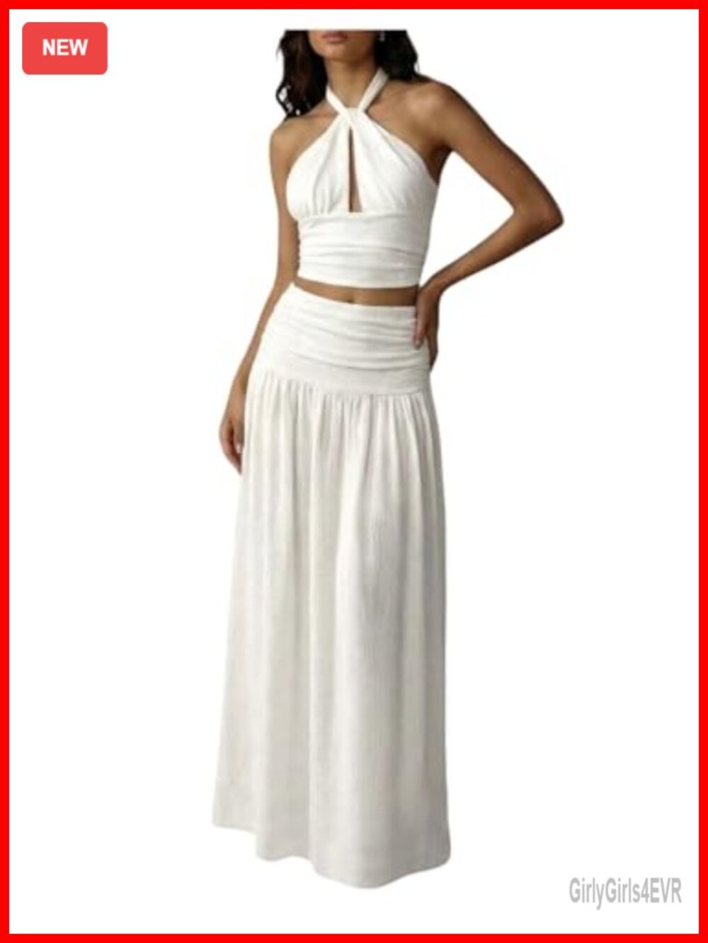 Women's 2 Piece Halter Crop Top Maxi Skirt Set Backless Twist Front